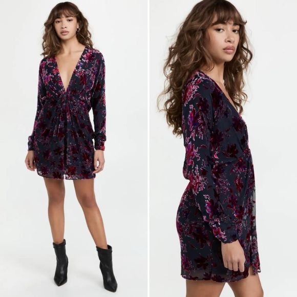 rag & bone Eloise Dress Floral Silk Mini Long Sleeve Purple Black Party Date - Picture 9 of 9